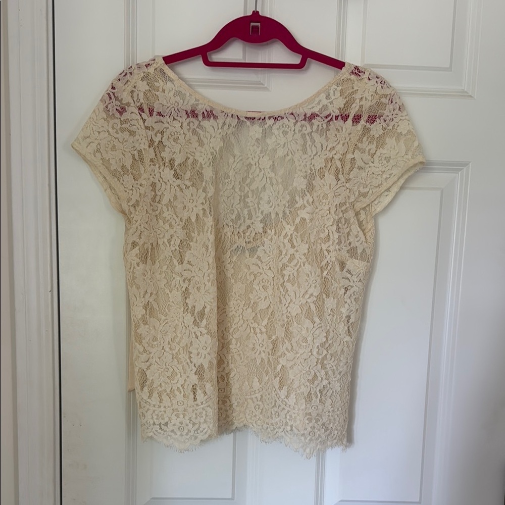 Abercrombie & Fitch Cream Lace Cap Sleeve Blouse